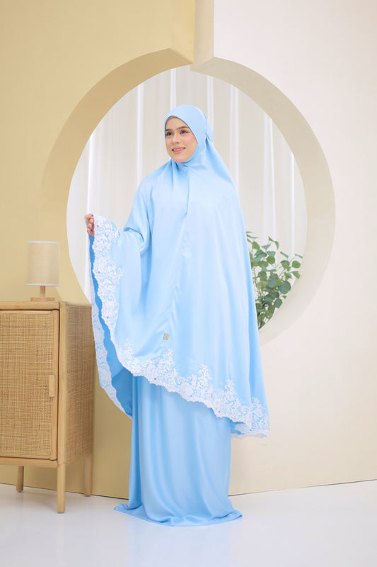 Telekung Satin Silk - Baby Blue