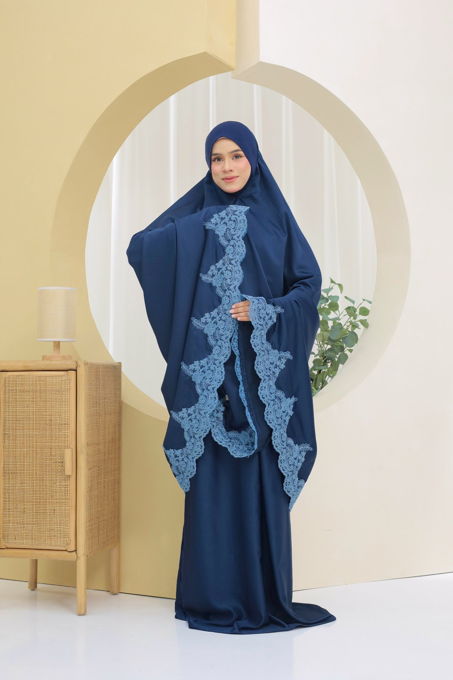 Telekung Satin Silk - Navy Blue