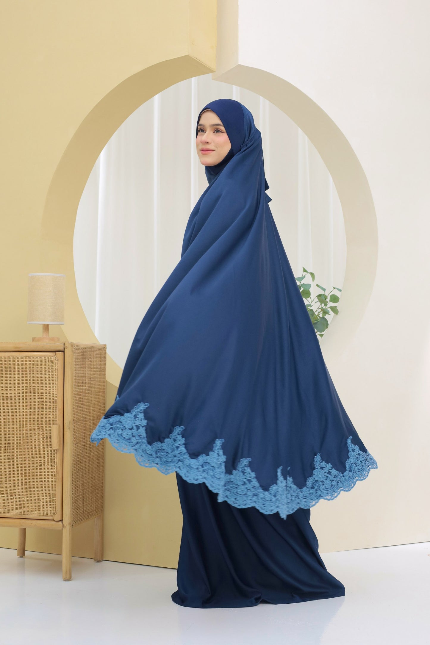Telekung Satin Silk - Navy Blue