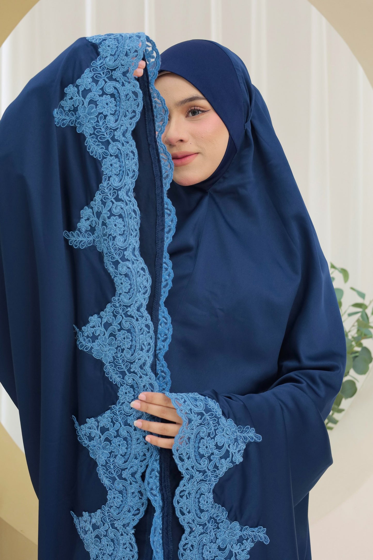 Telekung Satin Silk - Navy Blue